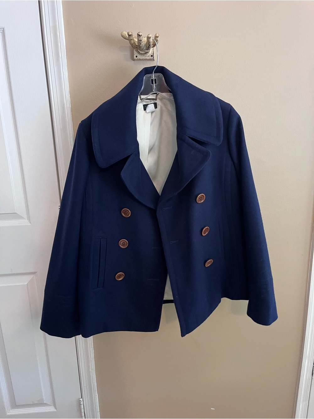 J. Crew Classic Navy Double-Breasted Wool Peacoat with Brown Buttons